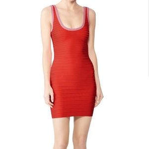 Hervé Léger Coral Poppy Mini Dress